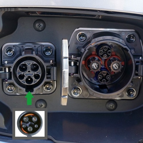 Image of Type 1 socket next to a Chademo socket